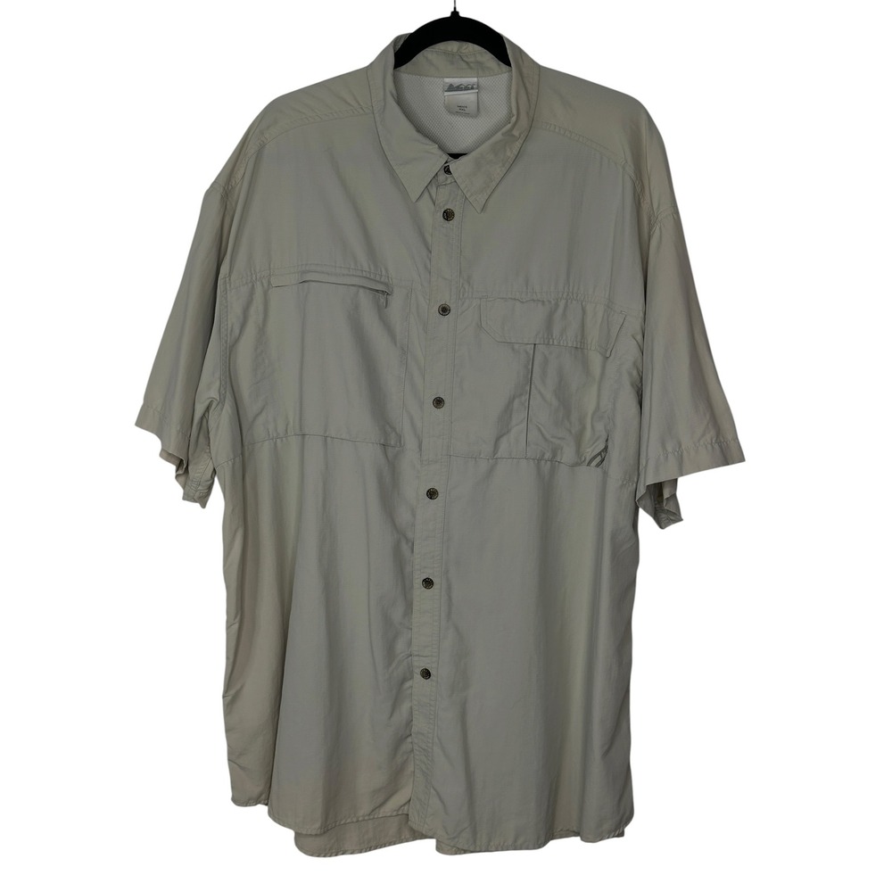 REI Fishing Hiking Shirt XXL Khaki Short Sleeve Ventilated Nylon Utility Mens